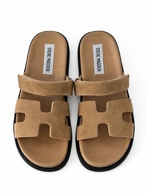 Steve Madden Mayven Taupe Suede Platform Slide Sandals Womens 8.5